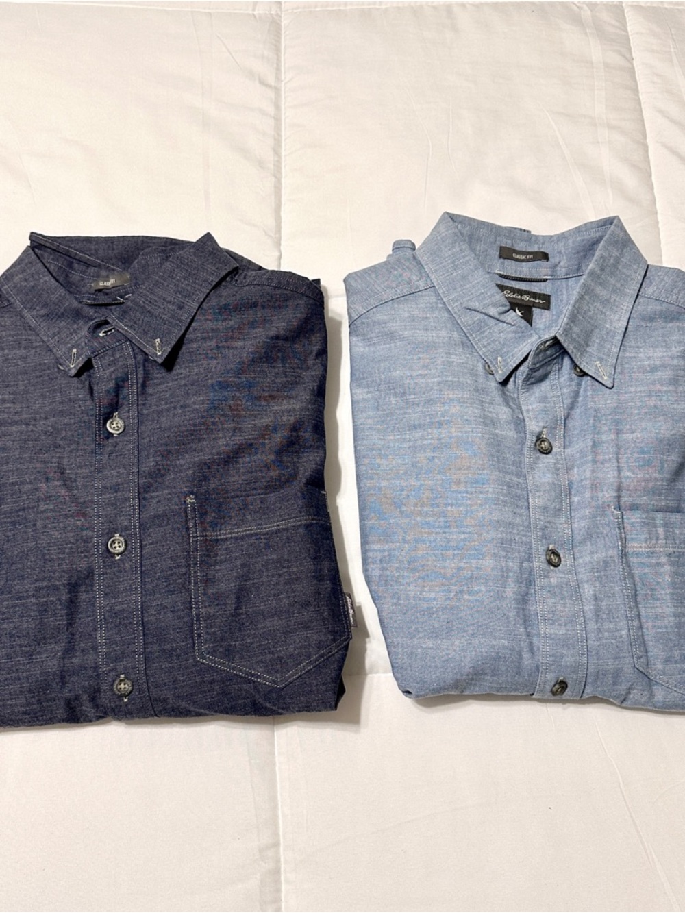 Eddie Bauer Men's Bundle Blue Chambray Classic Fit Button-Down Shirts • Medium